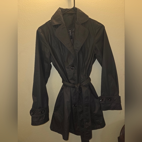 Lilli Sucre Black Short Belted Trench Style Windbreaker Light Weight Coat Small - Picture 1 of 6